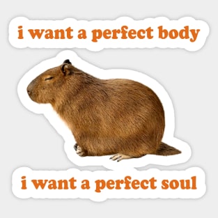 Capybara i want a perfect body i want a perfect soul Shirt, Funny Capybara Meme Sticker